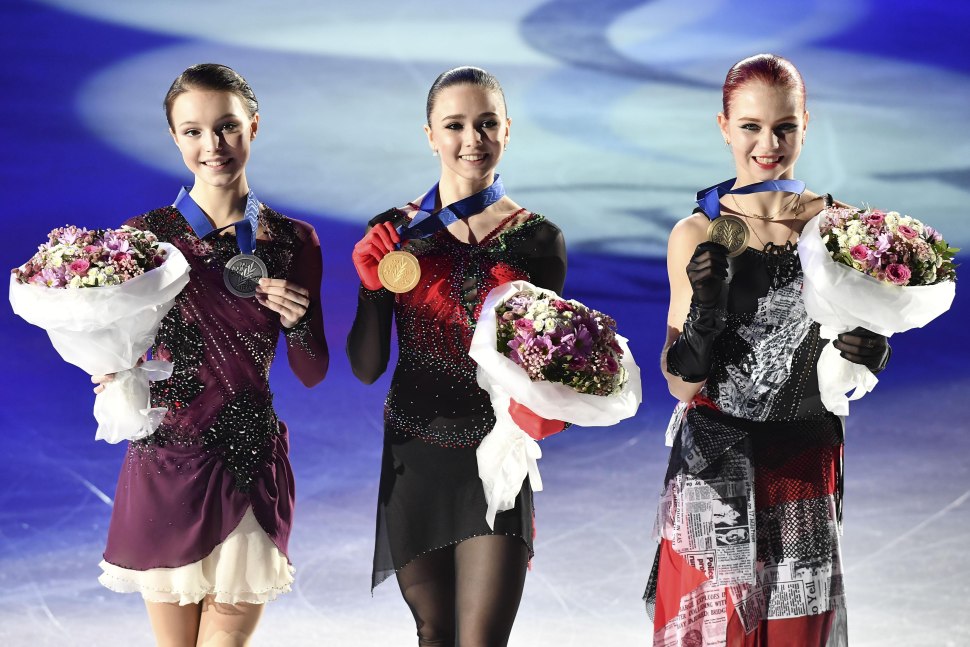 Камила Валиева Анна Щербакова Александра Трусова