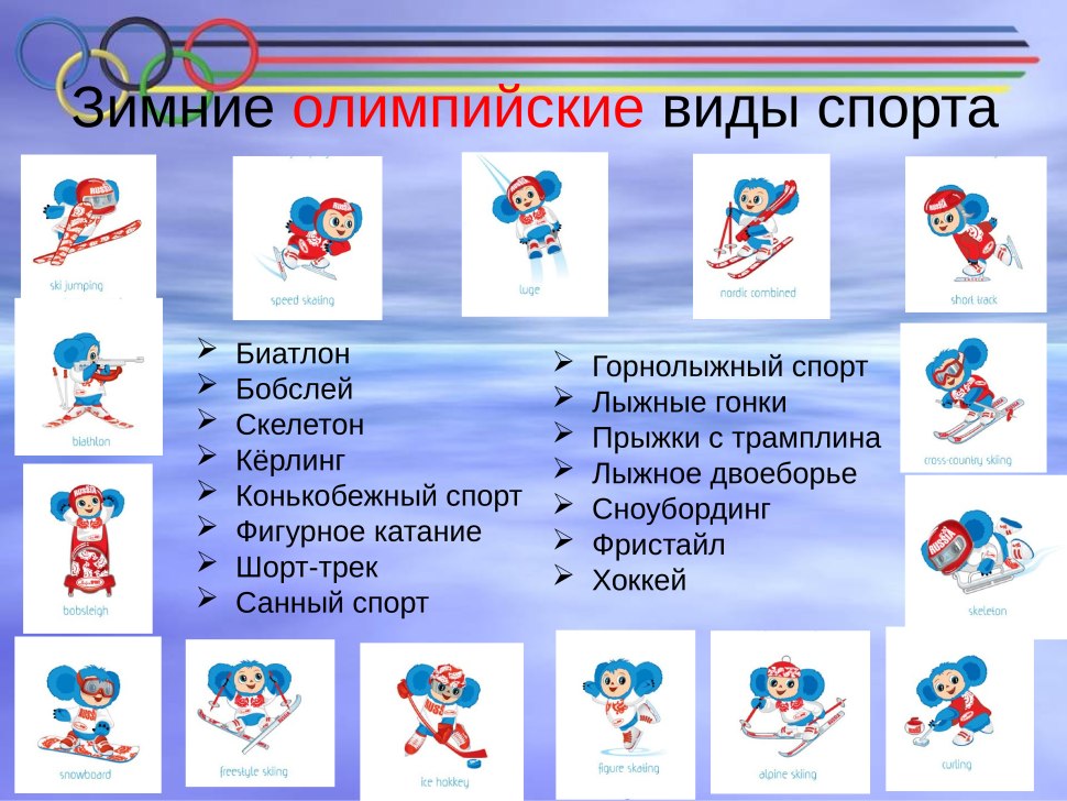 Зимние виды спорта перечень
